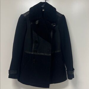Burberry Brit Coat, Wool, Leather, sherpa Size 4 Black
